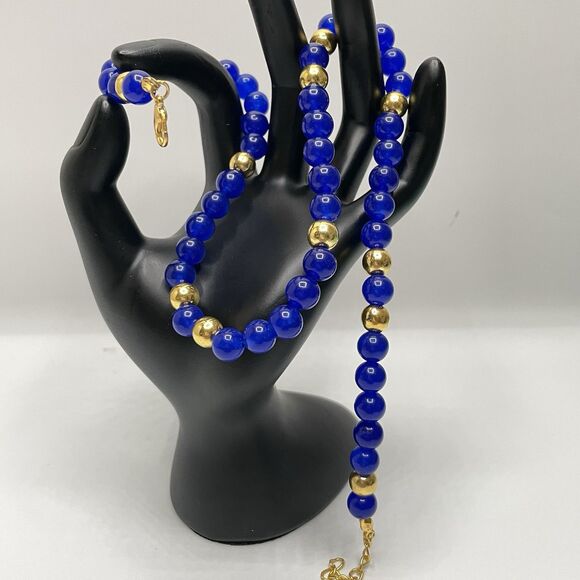 Earth mined Blue India Gemstone Beaded Gold Tone Necklace Elegant Statement - Picture 2 of 8